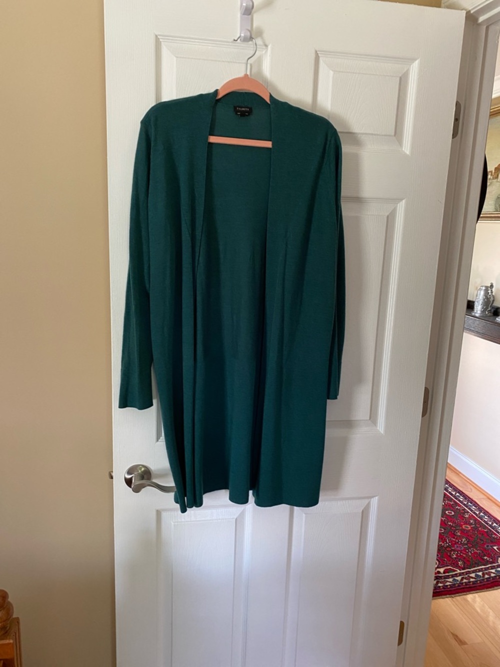 Talbots 100% Merino Wool Cardigan Green Long Open Front L